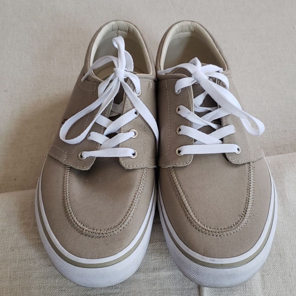 Ralph Lauren Polo Shoe Mens sz 11 Faxon X Khaki Canvas Sneakers Colored Ponies